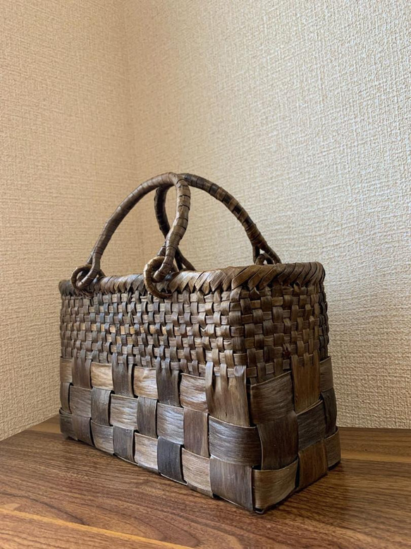 胡桃　胡桃籠バッグ　手作り　くるみかごバッグ　市松編み　内布あり 