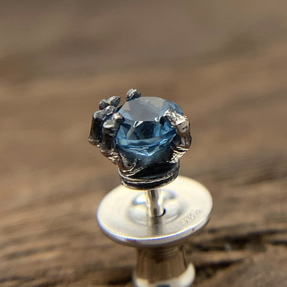 藍色托帕石男士銀耳環/銀 925 一隻耳朵/第二隻耳環/男士禮物/pe29 第9張的照片