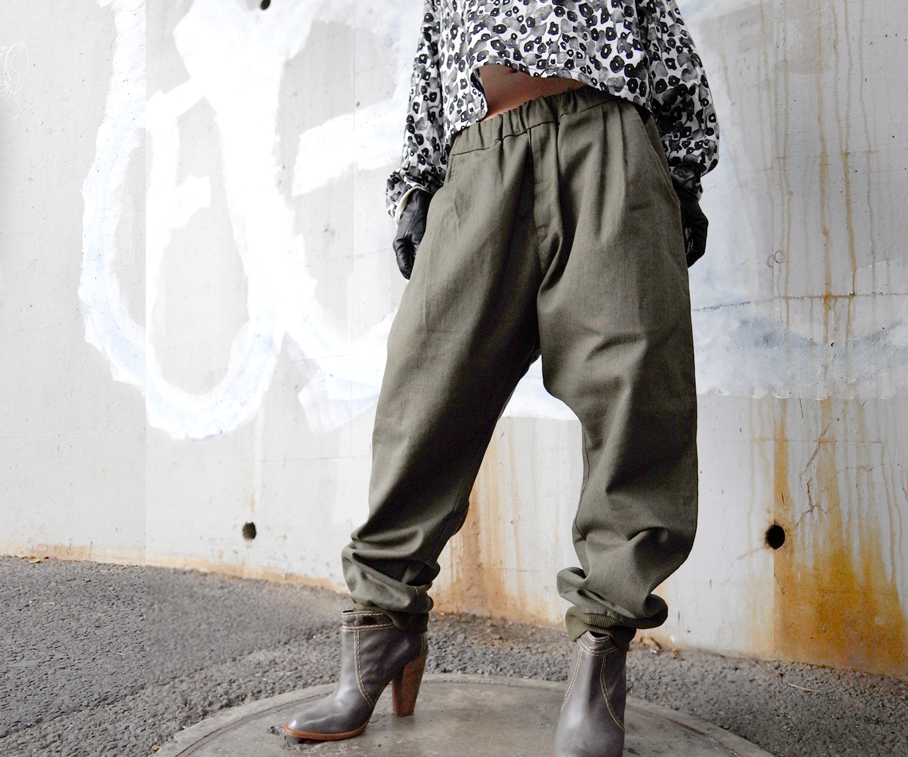 裾リブ！メンズ！綿麻サルエルタイプ・ワークパンツ【gri:n ai】