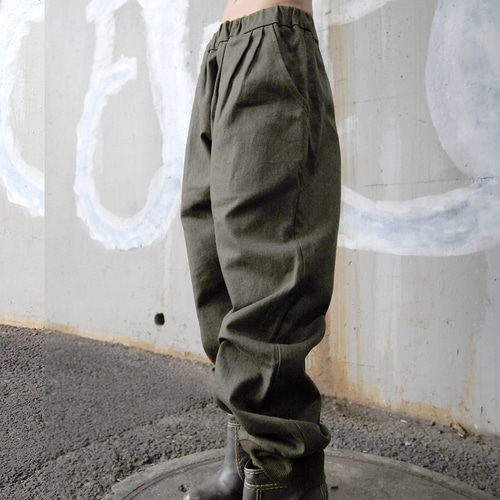 裾リブ！メンズ！綿麻サルエルタイプ・ワークパンツ【gri:n ai