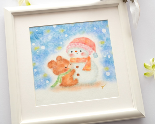 絵画。原画【クリスマスを迎えて可愛い熊ちゃん】 絵画。原画【クリスマスを迎えて可愛い熊ちゃん】 christmas
