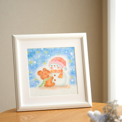 【原画】「くまさんと雪だるまさん」　クリスマス　冬　パステルアート　動物　イラスト 5枚目の画像