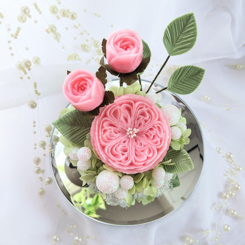 石鹼のバラ枯れないオールドローズアレンジメント/ソープカービング