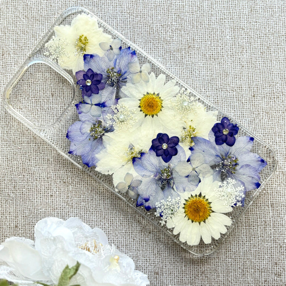 【ほぼ全機種対応スマホケース❁】押し花スマホケース NO.612 押し花＆レジン iPhone/Xperia他 1枚目の画像