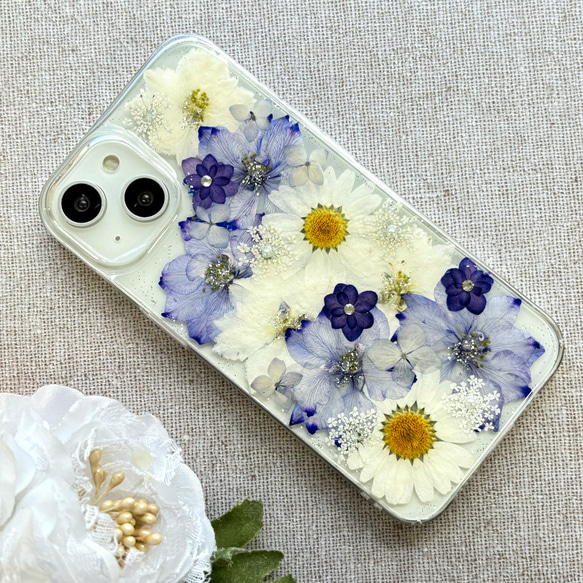 【ほぼ全機種対応スマホケース❁】押し花スマホケース NO.612 押し花＆レジン iPhone/Xperia他 2枚目の画像