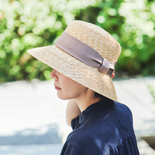 未使用　CA4LA ANNA 麦わら帽子 アンヌ Anne 女優帽 麦わら帽子 ナチュラル ブラックリボン 59cm [UK