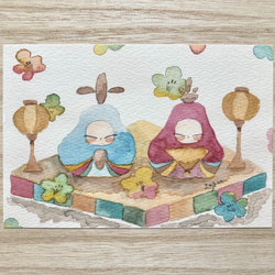 3枚セット「和風お雛様」水彩画イラストポストカード おひな様
