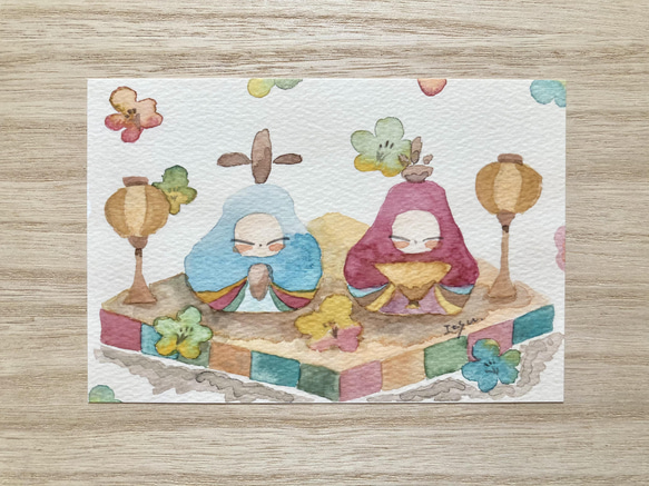3枚セット「和風お雛様」水彩画イラストポストカード おひな様