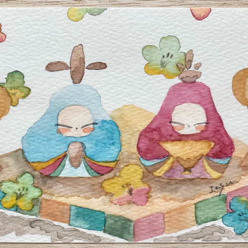 3枚セット「和風お雛様」水彩画イラストポストカード おひな様