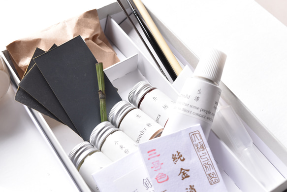 金継ぎキット Kintsugi Seed 動画付  純金0.1g 純銀0.5g 蒔仕上げ シンプル ナチュラル 金継ぎ 2枚目の画像