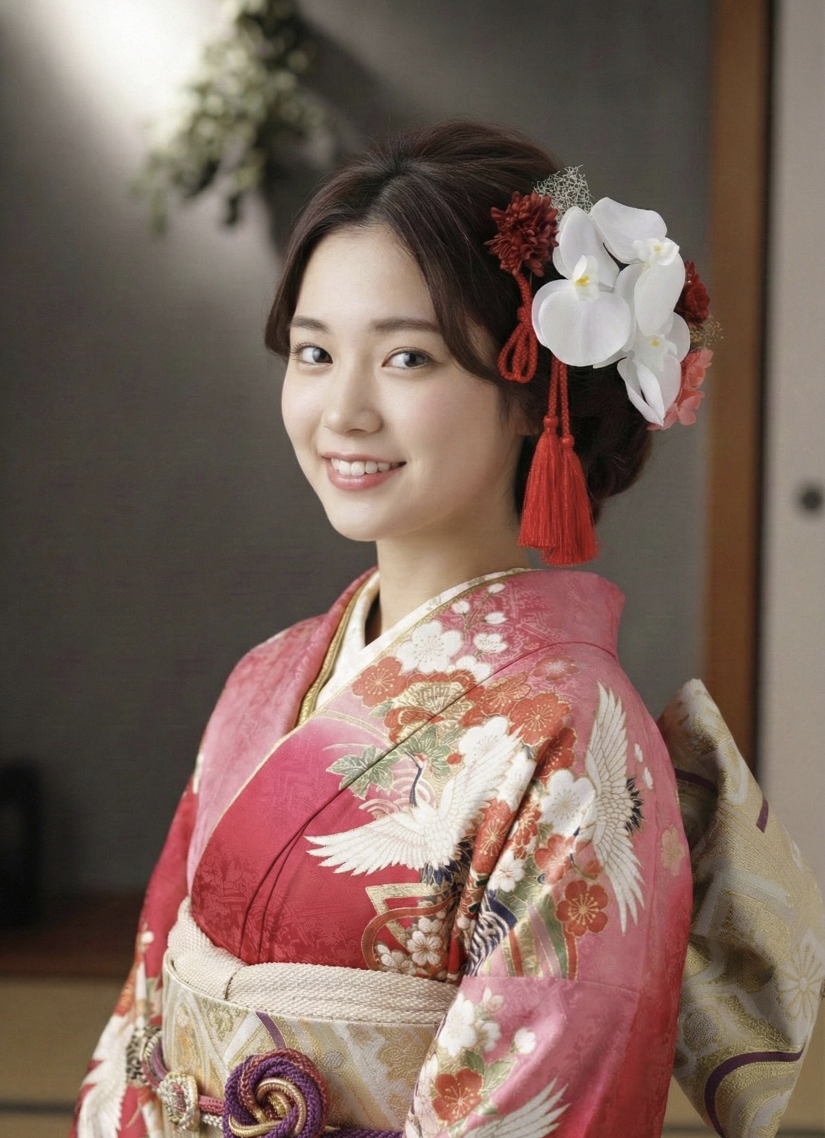 胡蝶蘭レッド髪飾り　振袖　成人式　袴　白無垢　色打掛