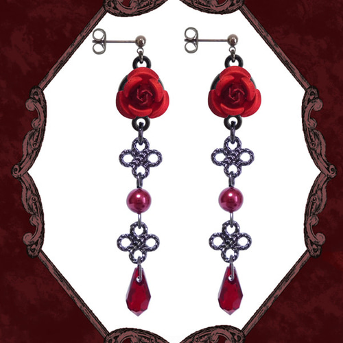 ピアス 夏 長め 薔薇 赤 カボション 和柄 浴衣 蝶 パール イヤリング
