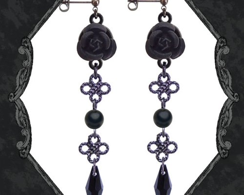 薔薇 バラ ローズ 和風 黒ブラック ピアス イヤリング 両耳用