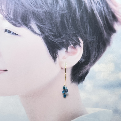 14kgfロンドンブルートパーズ・ネオンブルーアパタイトピアス/イヤリング