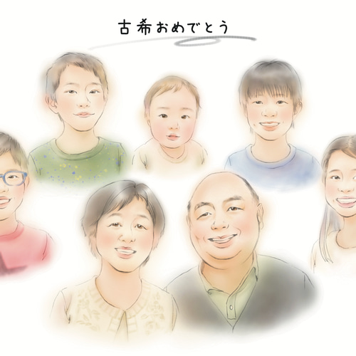 似顔絵オーダー　A4サイズ　9名様　還暦祝い f4ac57005f2ed2e51b8c3f9cbf9f34