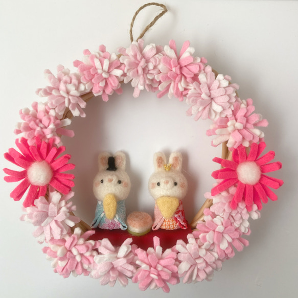 うさぎ雛人形のひなまつりリース 桃の節句 初節句 壁掛け 飾り