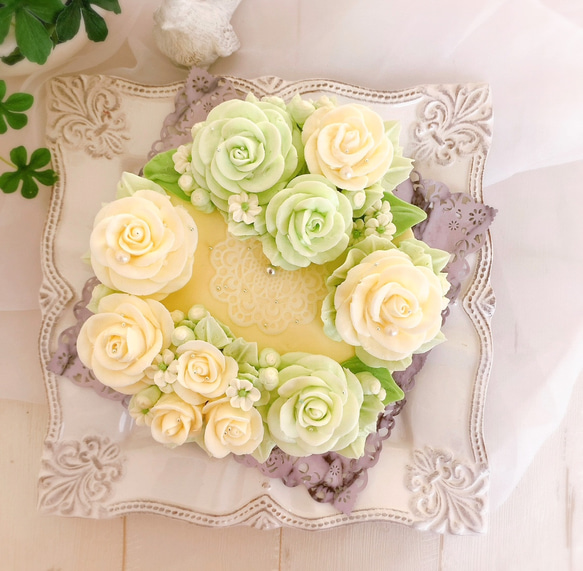 コットンフラワーのふわふわケーキリース コットンフラワーとパンパスグラスのリースブーケ〜