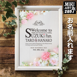 おうちウェルカムボード✦ショップ看板・パネル・玄関用表札✦ピンクの薔薇✦フラワーアート花柄✦壁飾りポスター名前入れ✦30 8枚目の画像