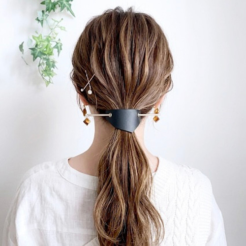 組合せ自由 本革 三角 マジェステ レザー ヘアアクセサリー かんざし