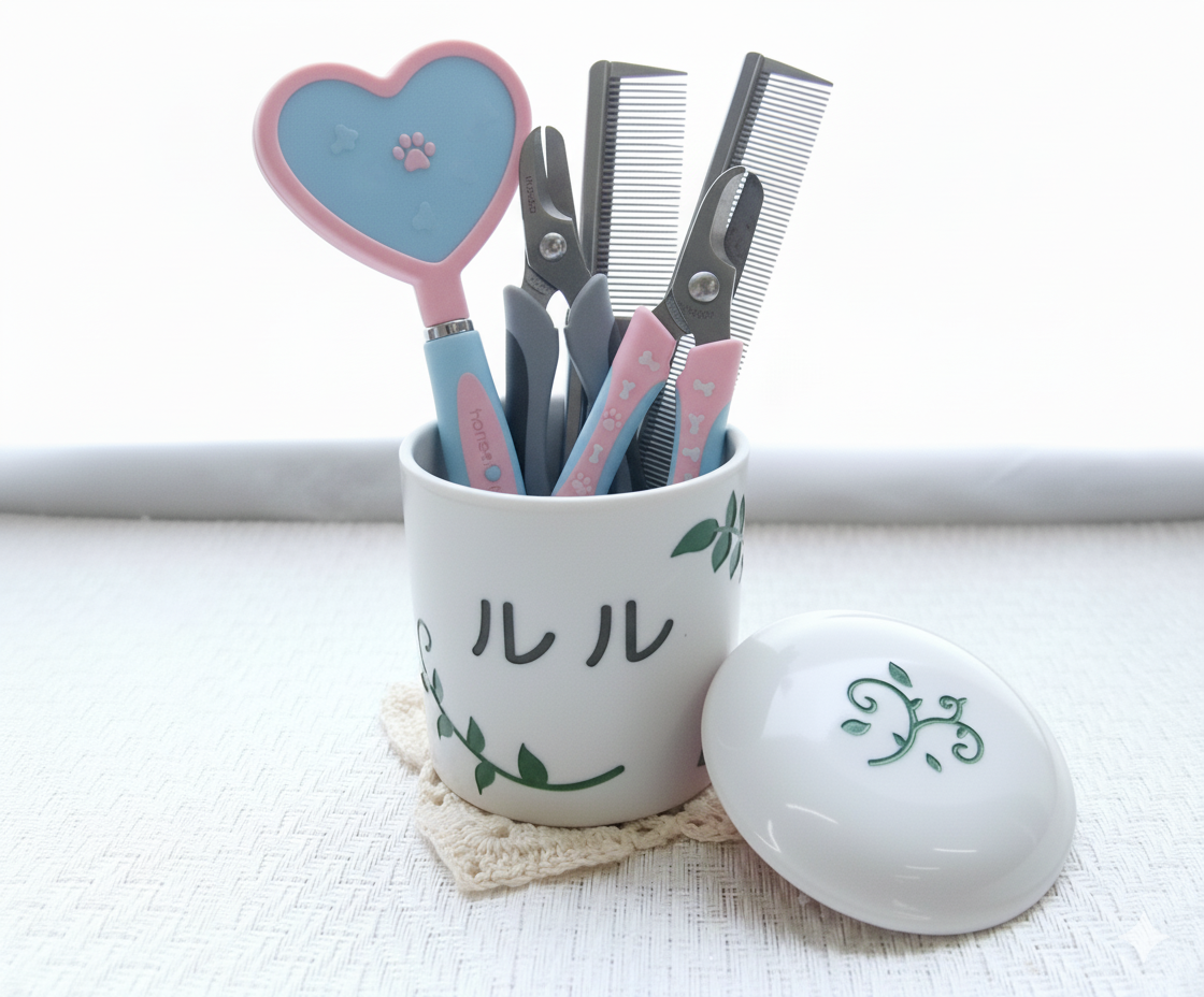 名前＆シルエット入り　オーダーメイド　グリーンリーフ柄ポット【ポット＋刻印＋巾着セット】（送料無料）