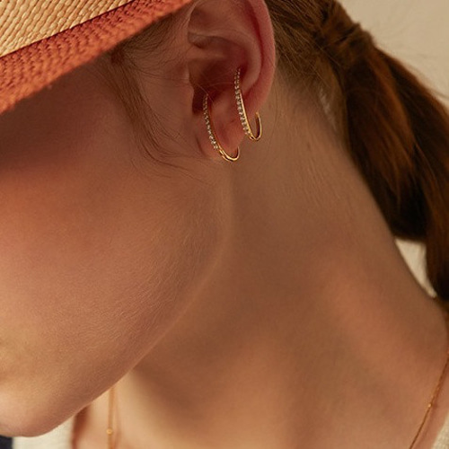 痛くないイヤリング/ゴールド耳開け不要クリスタルイヤーカフ/人気