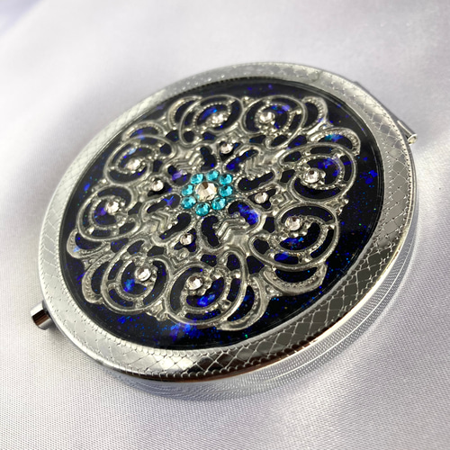 透かしパーツのコンパクトミラーPREMIUM Gothic blue 手鏡 SUGI