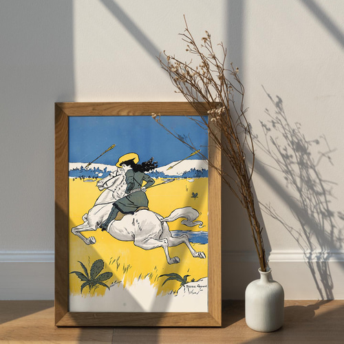 NO.10】乗馬と遊牧民族女性と弓矢ヴィンテージアートポスター