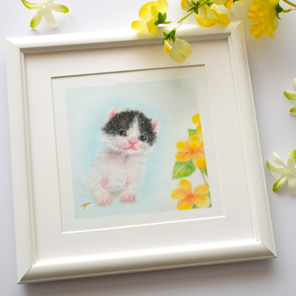 癒しの絵パステル画　水彩画　猫ちゃん 癒しの絵パステル画 水彩画 猫ちゃん