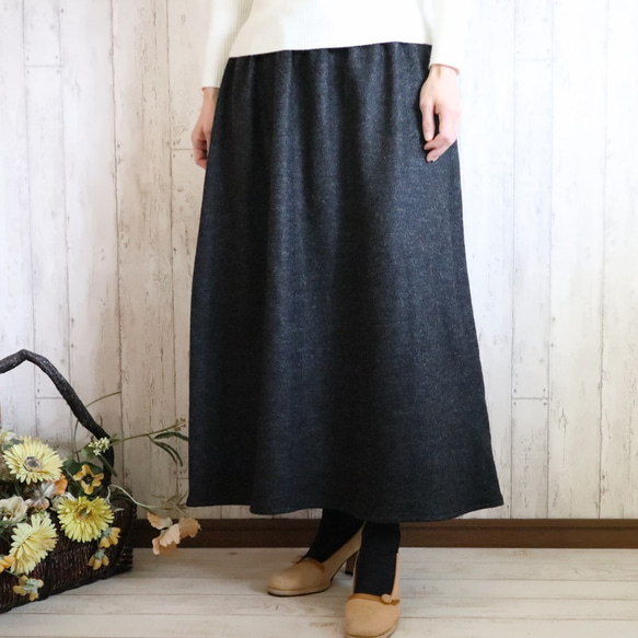 [M-2L,3L-5L] 溫暖羊毛柔軟莫薩裙 [長或中長可選] 炭灰色 第1張的照片
