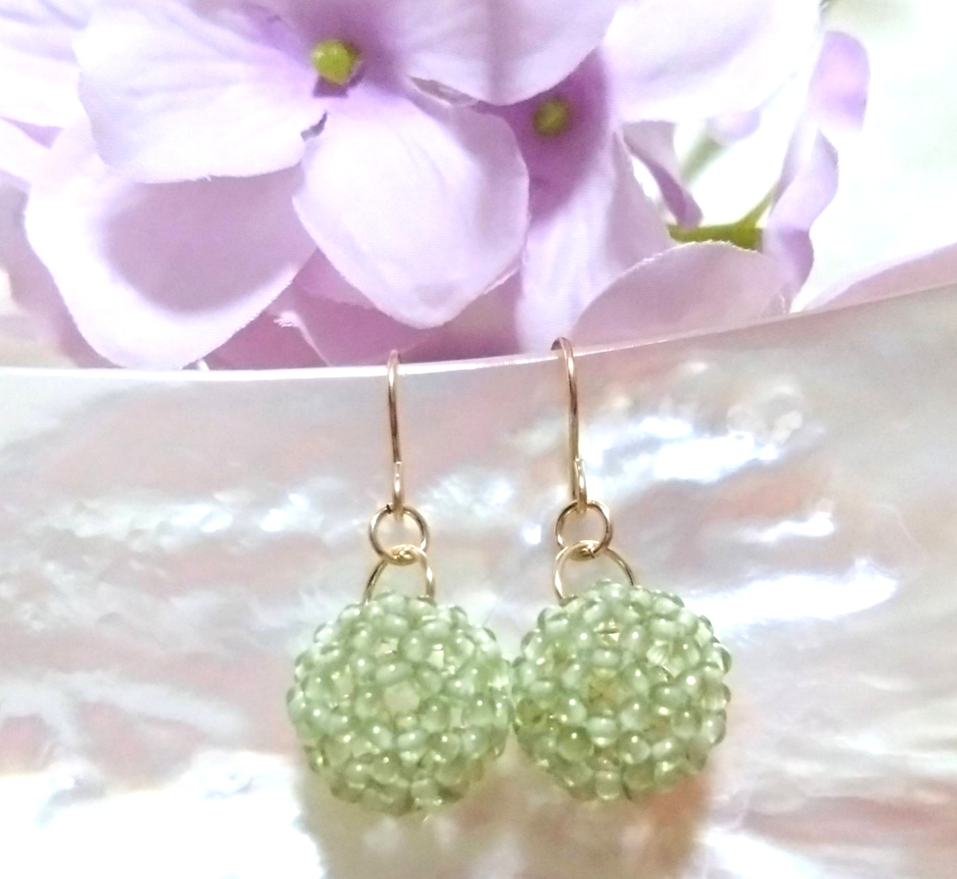 神聖幾何学フラーレン水晶 ペリドットピアス