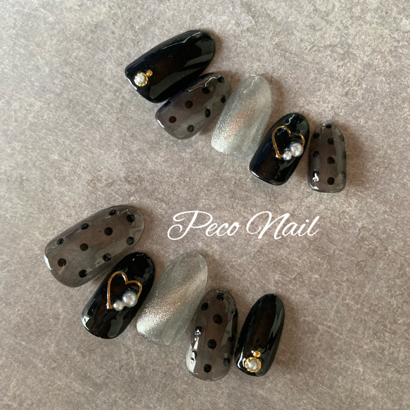 ドットブラック×マグネット＊ネイルチップ ネイルチップ（つけ爪