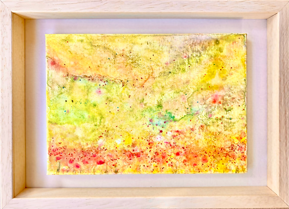 君のいる野原 　ヒーリングアート  癒しの絵画　アクリル画 キラキラ光る ミニサイズ（225 x 155mm) 6枚目の画像