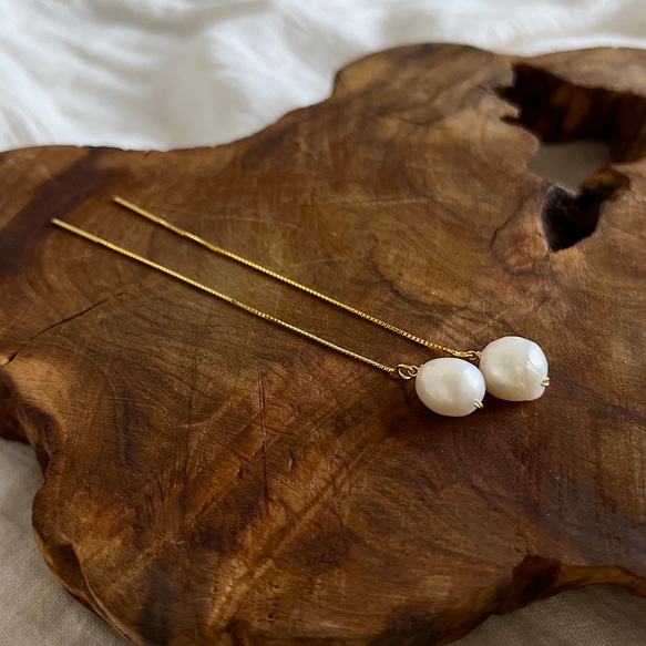 再販【バロックパール・コロン】真珠のシンプルアメリカンピアス　ノンホール対応可 10枚目の画像