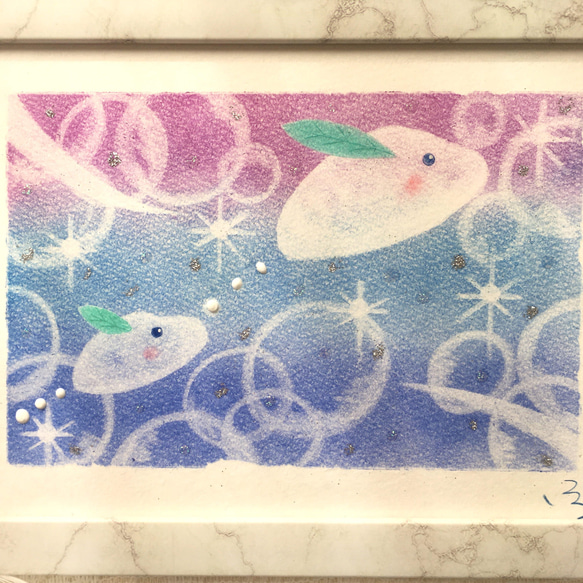 【絵画】雪うさぎ《ポストカード+おまけ付》癒し　動物　雪　うさぎ　パステルアート 4枚目の画像