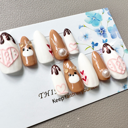 No.047】バレンタインネイル♡リボン♡くま♡ハート♡チョコレート No