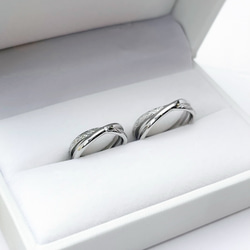 ダイヤモンド付き ハワイアン2連クロス ペアリング  指輪 ステンレス  刻印 マリッジリング 結婚指輪 3枚目の画像