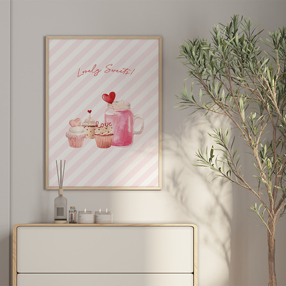 バレンタインのポスター　/ i1154 / 可愛いハートの家やスイーツ、飲み物　インテリアポスター 6枚目の画像