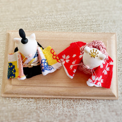 福福猫雛様（木製台座付）桃の節句　受注製作　ひな人形 白猫　ひな祭飾り　親王飾り 12枚目の画像