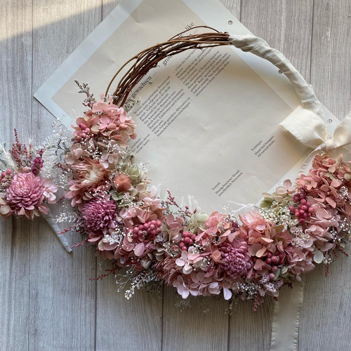 ブライダルブーケ リースブーケ 紫 ピンク ホットピンクxパープルxイエロー ラプンツェルカラーのリースブーケ