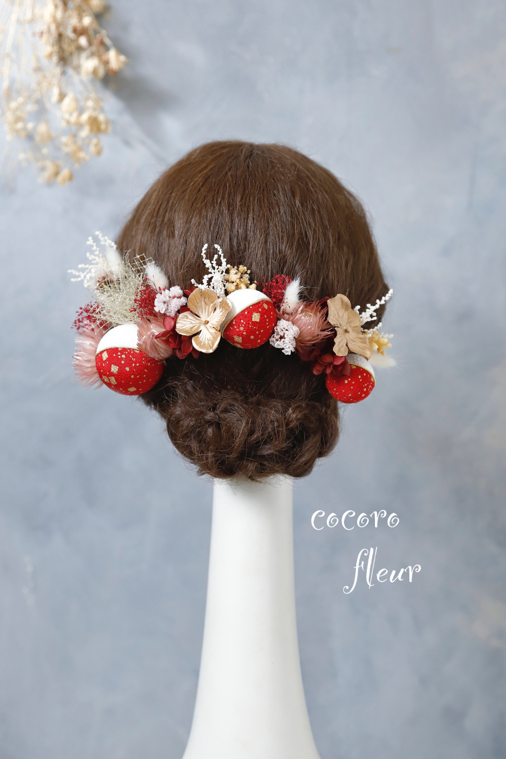 ちりめん和玉髪飾り　ワインレッド　振袖　成人式　袴　白無垢　色打掛