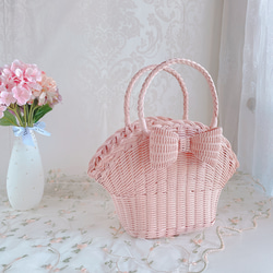 ミニローズのバスケット〜Lサイズ【コーラルピンク】裁縫箱