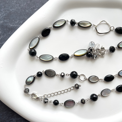 ネックレス 新品 黒蝶貝&白蝶貝 クローバー オニキス シルバー刻印 9244989c4741014f5a455b1645cbc6