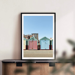 カラー インテリア フォト グラフィック ポスター【 ブライトンのビーチ小屋 02 】:/P021/ 海外 海 写真 1枚目の画像