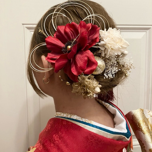 赤 ボルドー えんじ ヘッドドレス ヘアアクセサリー 成人式 結婚式 卒業式 アネモネ ワインレッド 髪飾り 成人式 結婚式 卒業式 クリア