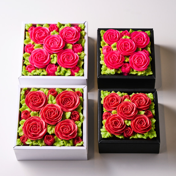 『食べられるお花のケーキ』【Shining Red】Anniversary"ミニ"ボックスフラワーケーキ＜ミニサイズ＞　 4枚目の画像