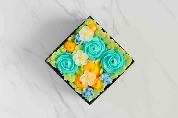 『食べられるお花のケーキ』【Mint Blue】"ミニ"ボックスフラワーケーキ＜ミニサイズ＞　 2枚目の画像