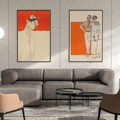 【セット商品】Orange&Parkアート（額あり）&カリフォルニアサインアート NO.16】ゴルフウェアの男女アートポスター☆オレンジ色
