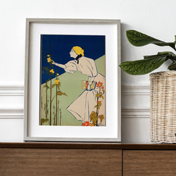 アンティーク ポスター 絵画 大きいサイズ（A） アートポスター オレンジ色の花瓶絵画☆夏ボタニカル