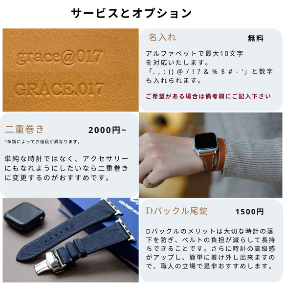 高級革　ネイビー　アップルウォッチバンド　腕時計　ベルト　エプソンレザー　AppleWatch　 9枚目の画像