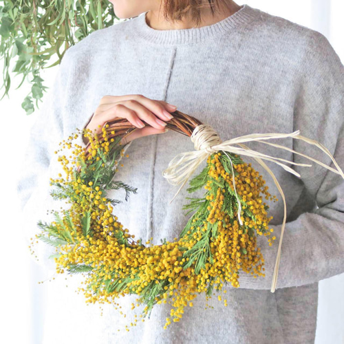 春の訪れ2026[予約販売]ナチュラルミモザリース ミモザ ドライフラワー